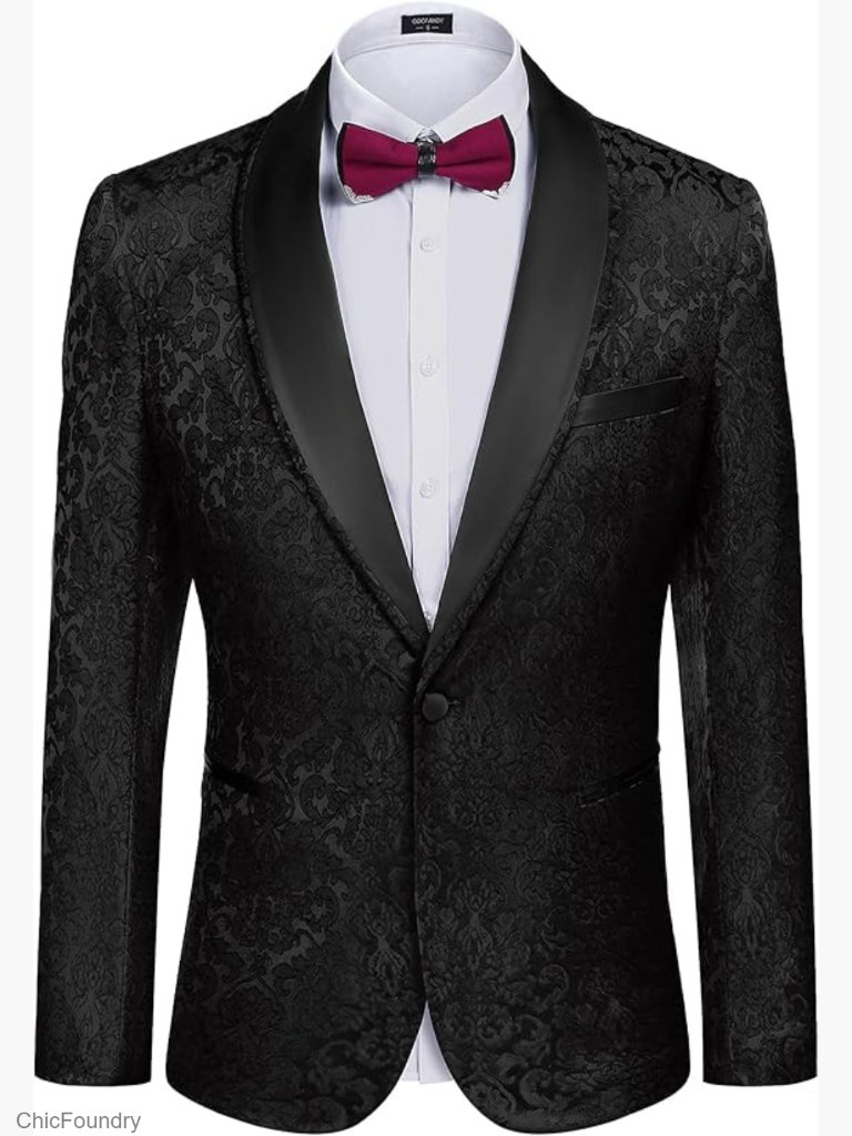 Men's Slim Fit Floral Tuxedo Jacket Shawl Lapel Blazer Prom Wedding Party